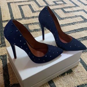 Schutz Lou Navy Blue Spiked Suede Pump SZ 8.5 NEW